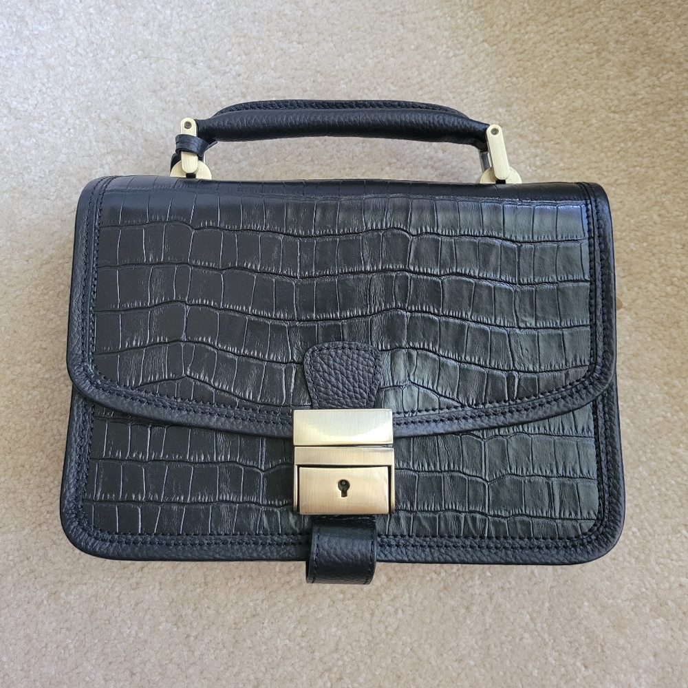 Croc Embossed Black Genuine Leather Bag